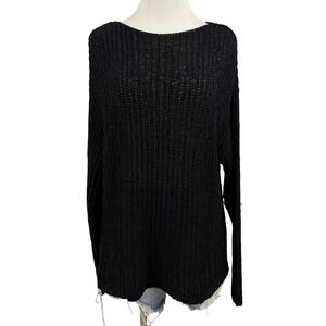 Zara Sweater Women Large Black Open Knit Crochet Boat Neck Long‎ Sleeve New